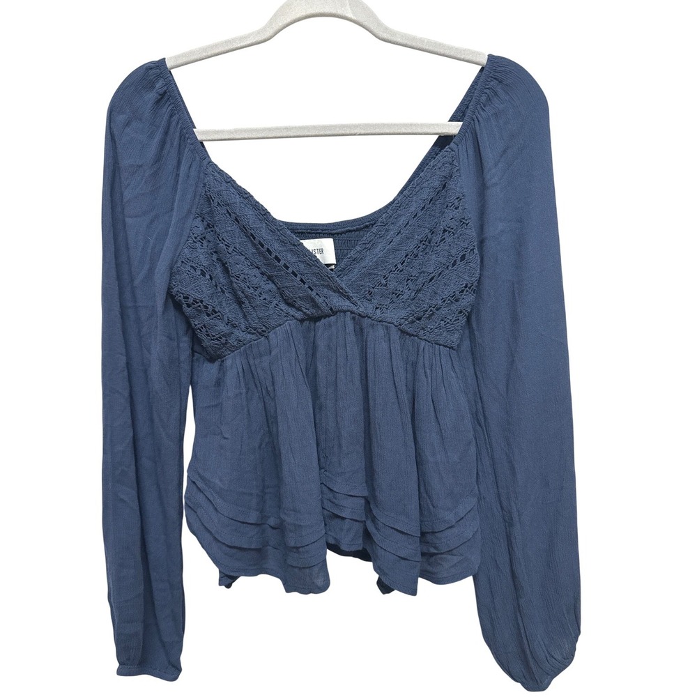 Hollister (Blue) Crochet Lace Babydoll Blouse Womens Small Festival‎ Coquette
